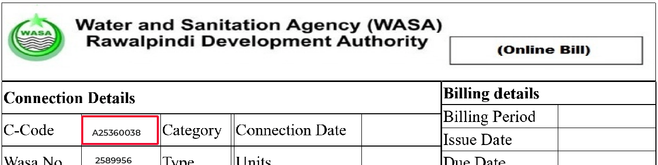 WASA Consumer Number